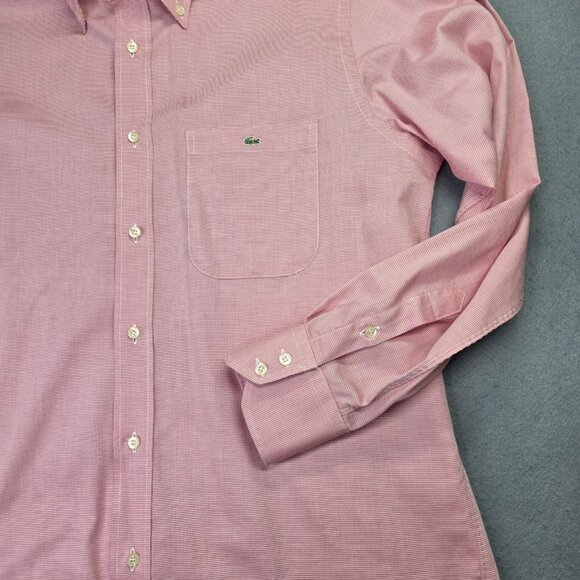 Lacoste Shirt Men 42 Large Red Micro Check Button Down Long Sleeve France Preppy - Picture 5 of 13